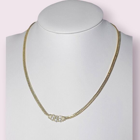 Set of Two 2 Gold Tone CZ Bracelet Necklace Set 16" NWT Made in Korea - Picture 2 of 7